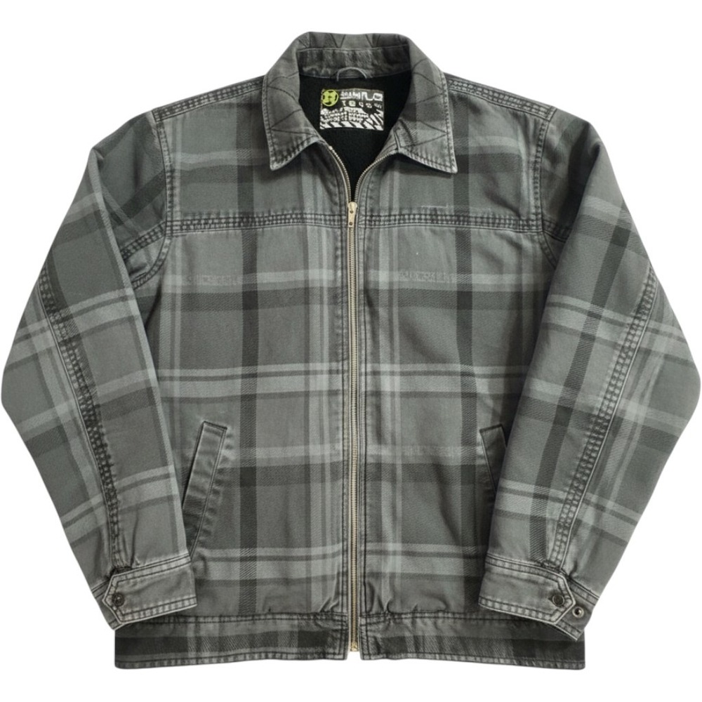 Quiksilver Jacket Men M Sherpa‎ Lined Chore Full Zip Work Jacket Grey Plaid Warm